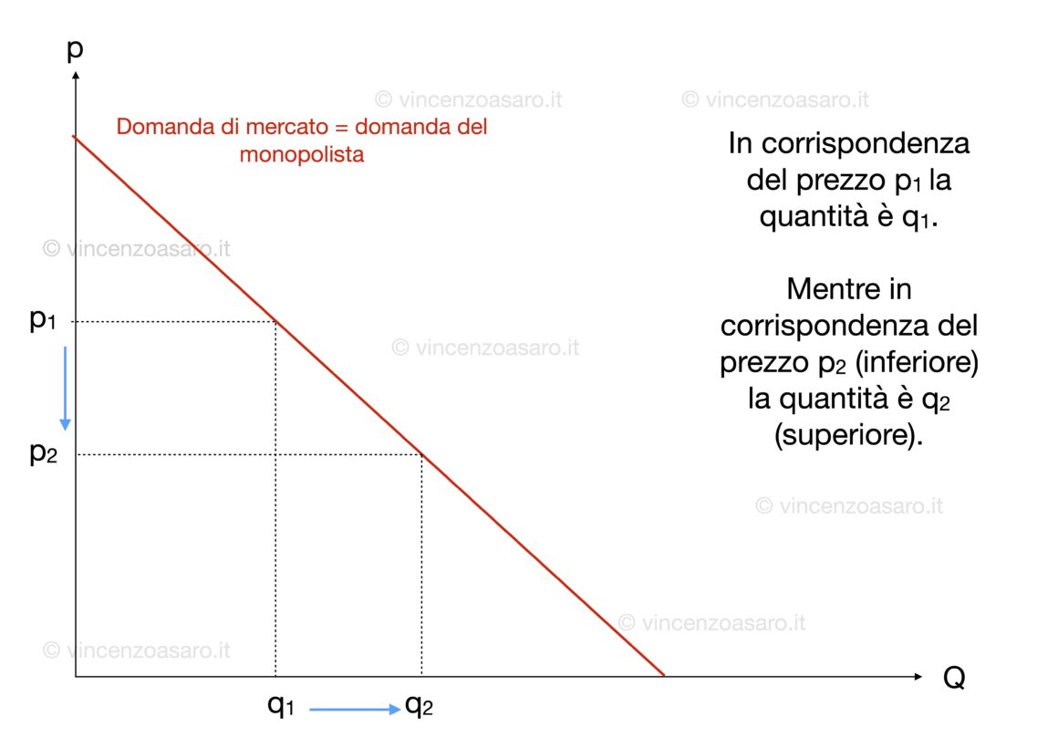 Grafico domanda del monopolista = domanda di mercato - (Monopolio spiegazione semplice)