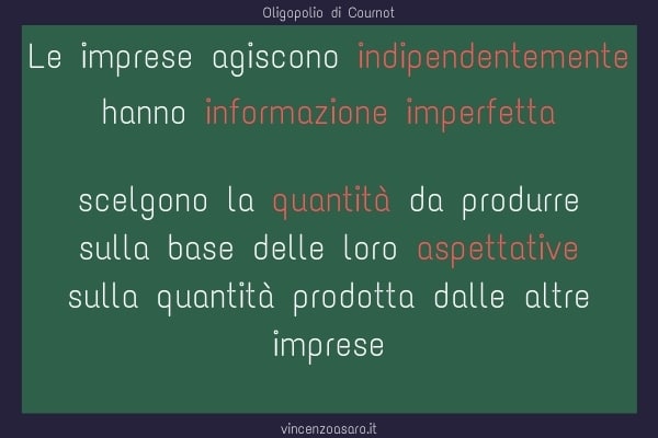 Oligopolio di Cournot: le imprese agiscono indipendentemente con informazione imperfetta sulla base delle loro aspettative sulla quantità prodotta dalle altre imprese