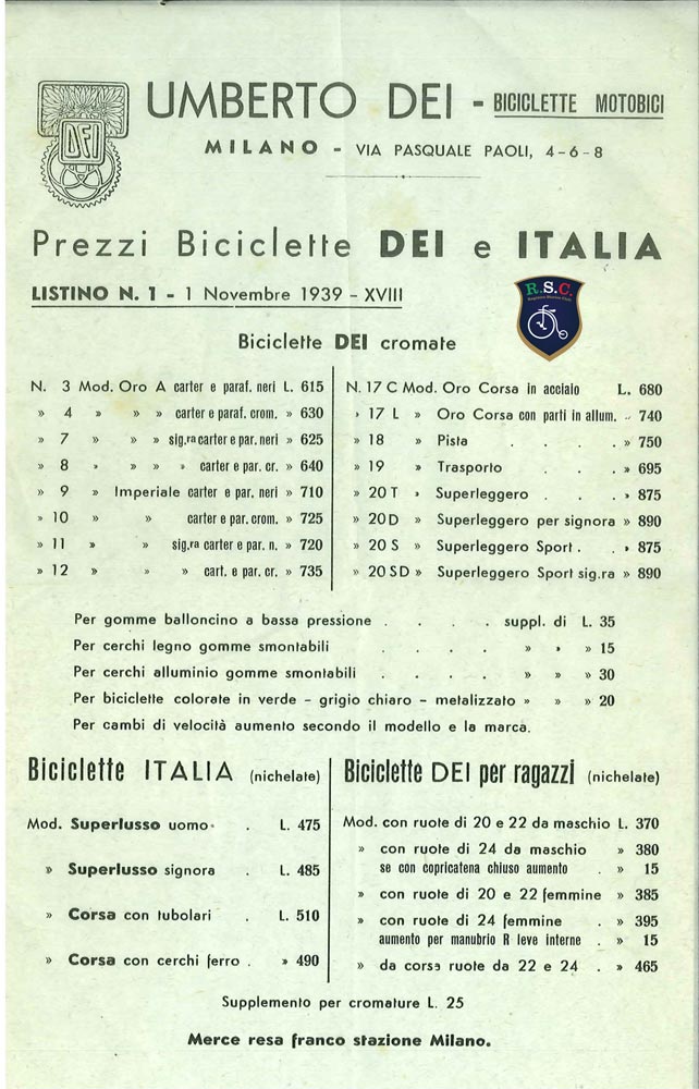 Canzoni sull'economia da ascoltare - Listino prezzi bivi 1939