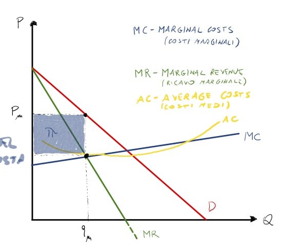 Disegnare il grafico di monopolio: area di profitto del monopolista