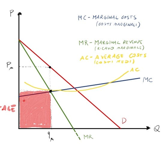 Disegnare il grafico di monopolio: l'area di costo totale del monopolista