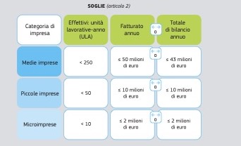 Classificazione delle PMI secondo la raccomandazione dell'unione europea - Estratto